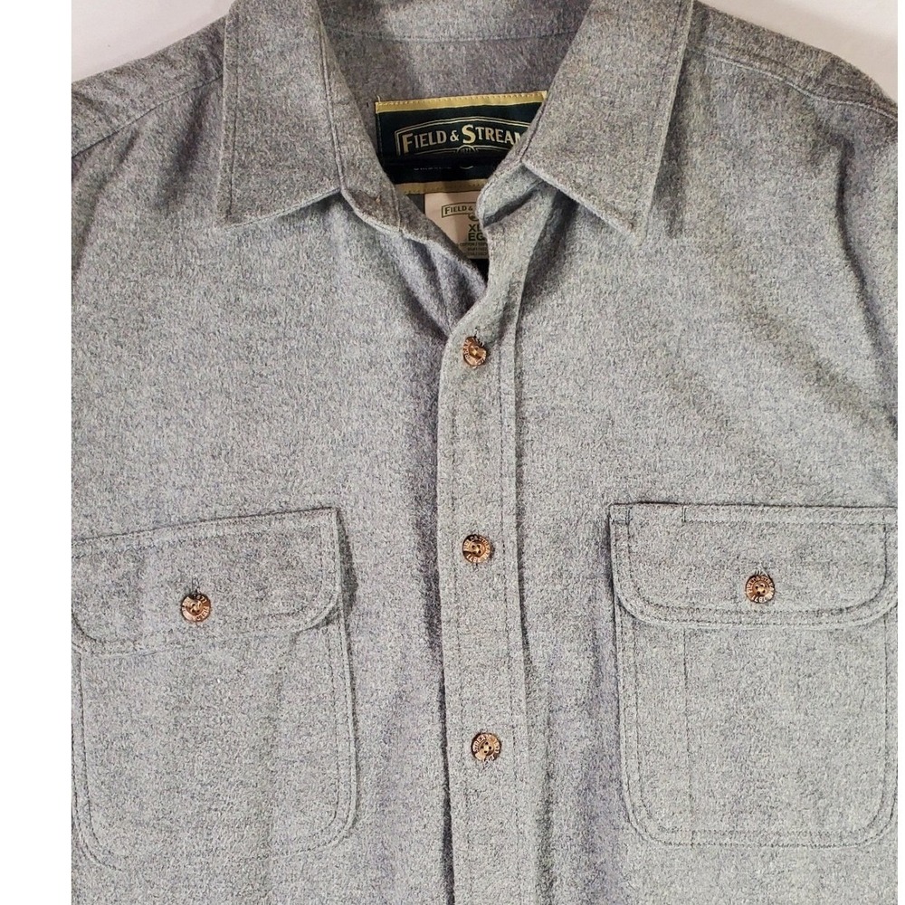 Field & Stream Mens XL Gray Cotton Flannel Button Down‎ Long Sleeve RN116636